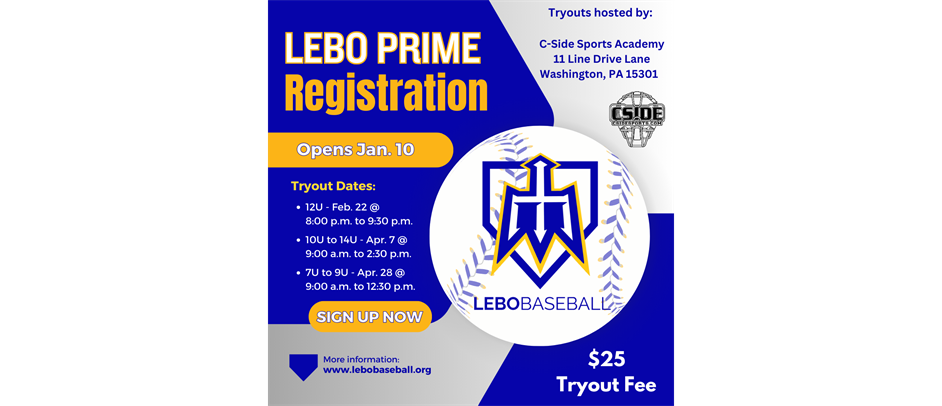 Lebo Prime Registration and Tryout Info